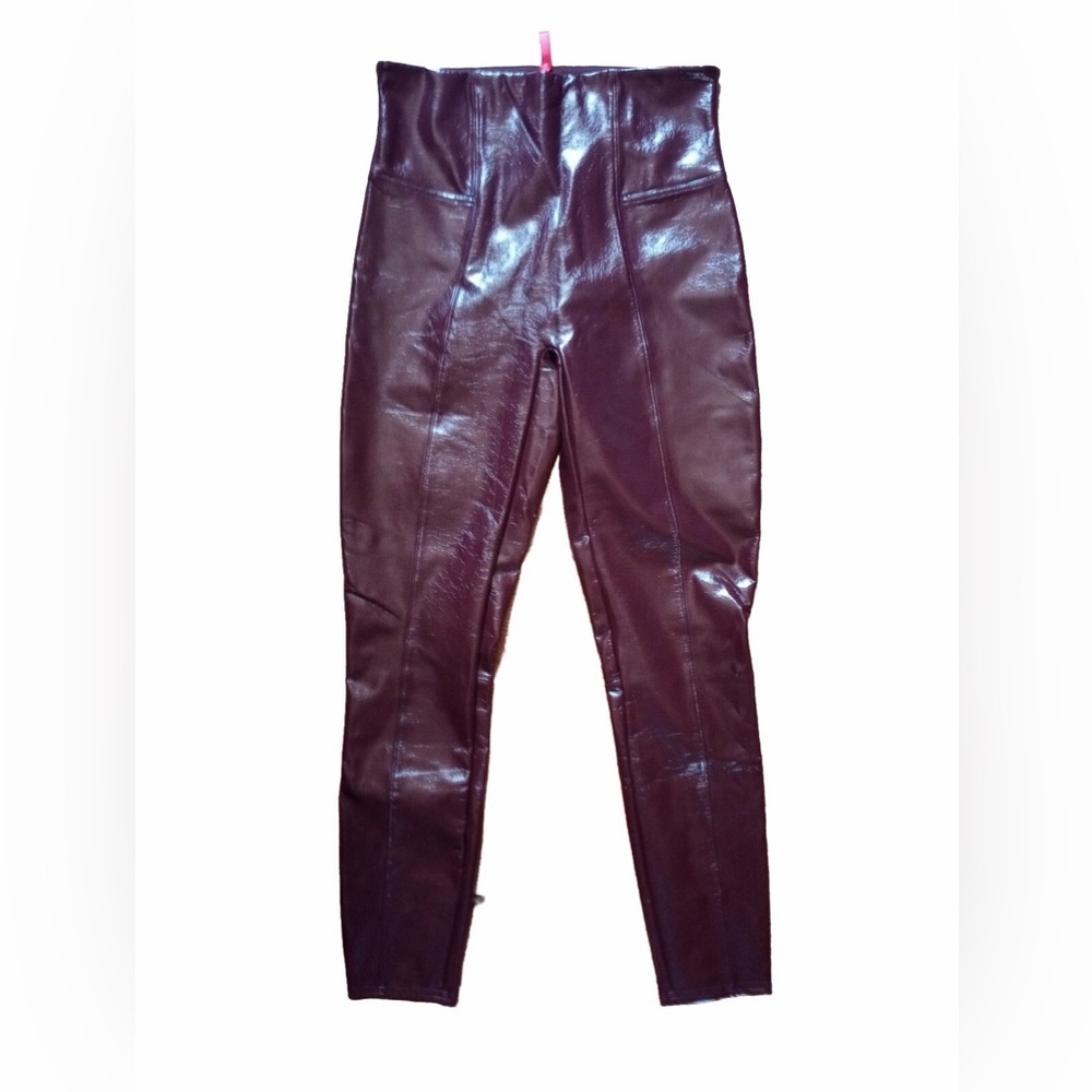 Spanx Faux Patent Leather Slimming Liquid Leggings Pants In Ruby Burgundy Size M - Picture 2 of 10